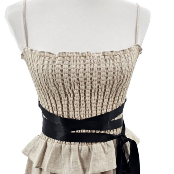 Reformation Womens XS Miles Linen Satin Belted‎ Dress in Oatmeal NWOT - Picture 4 of 16